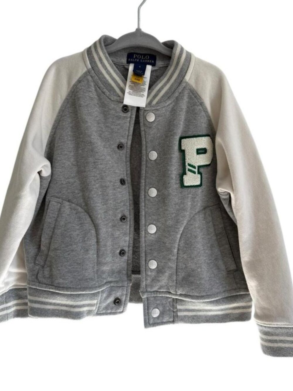 Polo Ralph Lauren Kids Gray & White Varsity Jacket, Size 4T